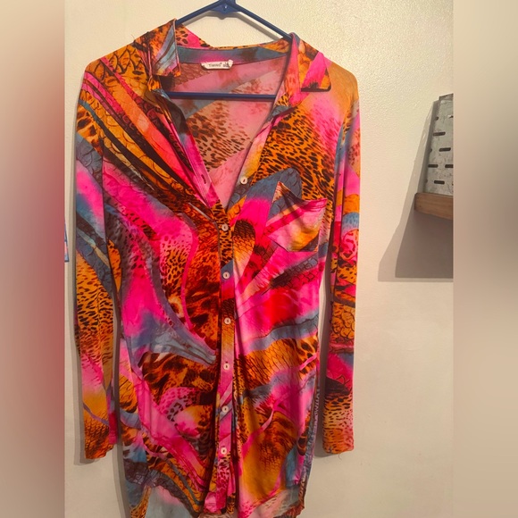 Rainbow Dresses & Skirts - Vibrant Animal Print Button-Up Shirt